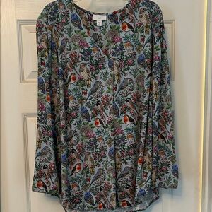 JJill Vibrant Bird and Floral Print Blouse